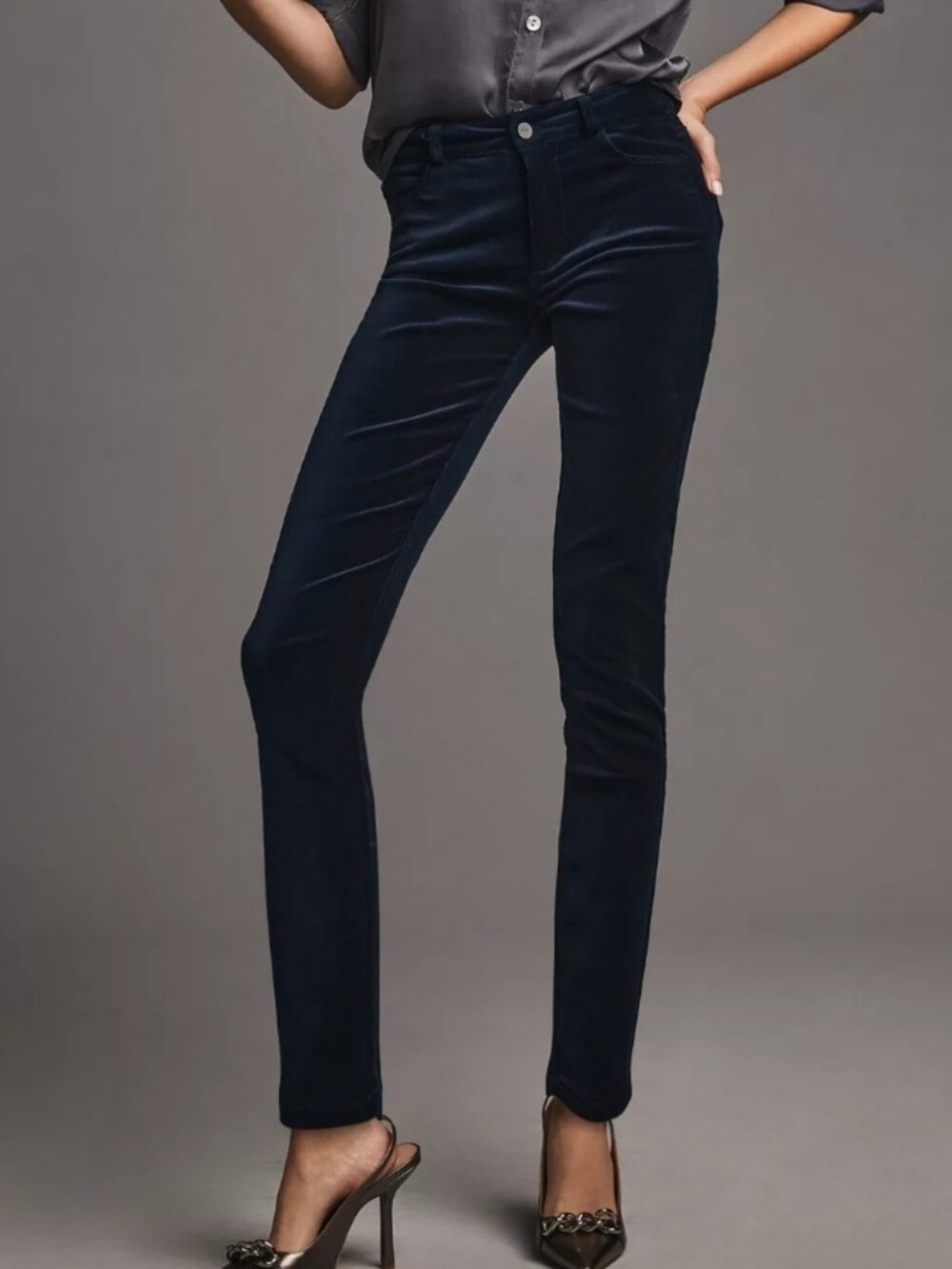 Anthropologie Pilcro Pants Corduroy Dark Blue Skinny Leg High Rise - size 28P